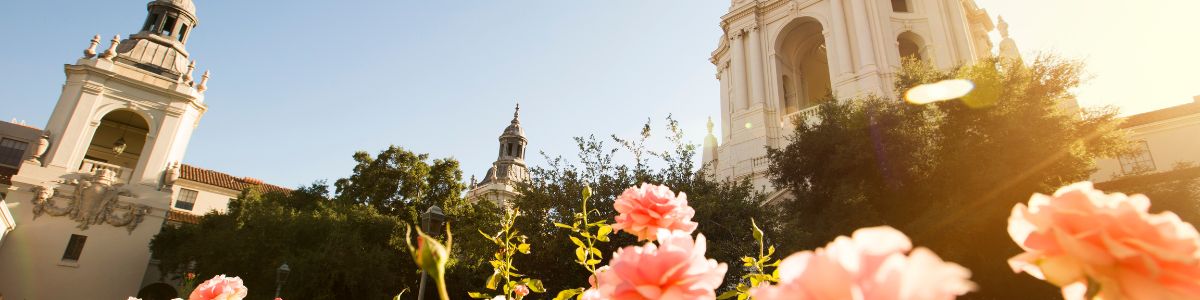 Pasadena City Hall with roses in the foreground